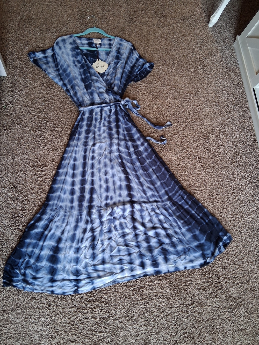 Knox Rose Blue Tie-Dye Wrap Maxi Dress